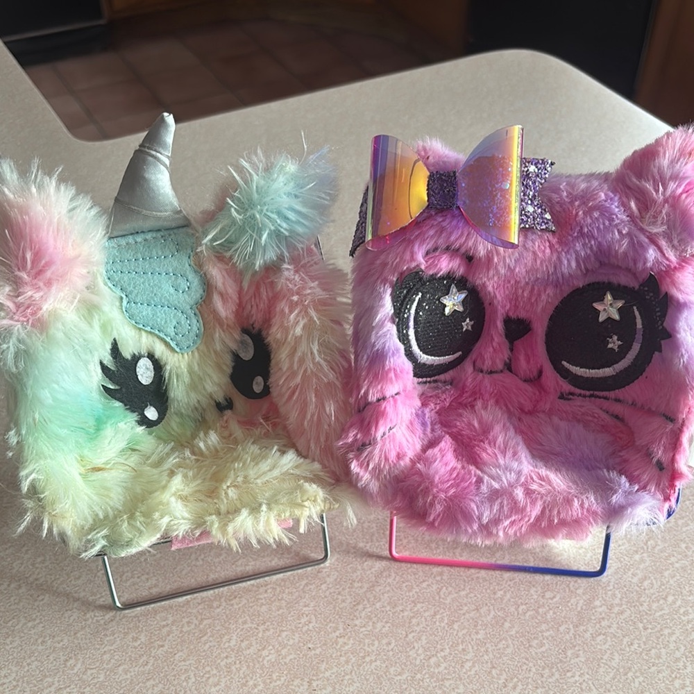 Claire's Furry Unicorn and Cat Plush Holders - Multicolor and Pink